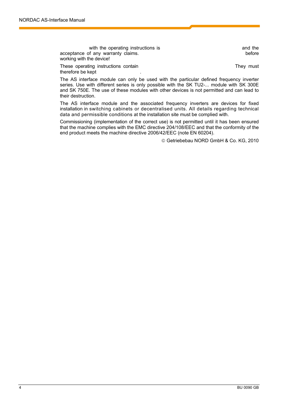 Intended use of the frequency inverter | NORD Drivesystems BU0090 User Manual | Page 4 / 72