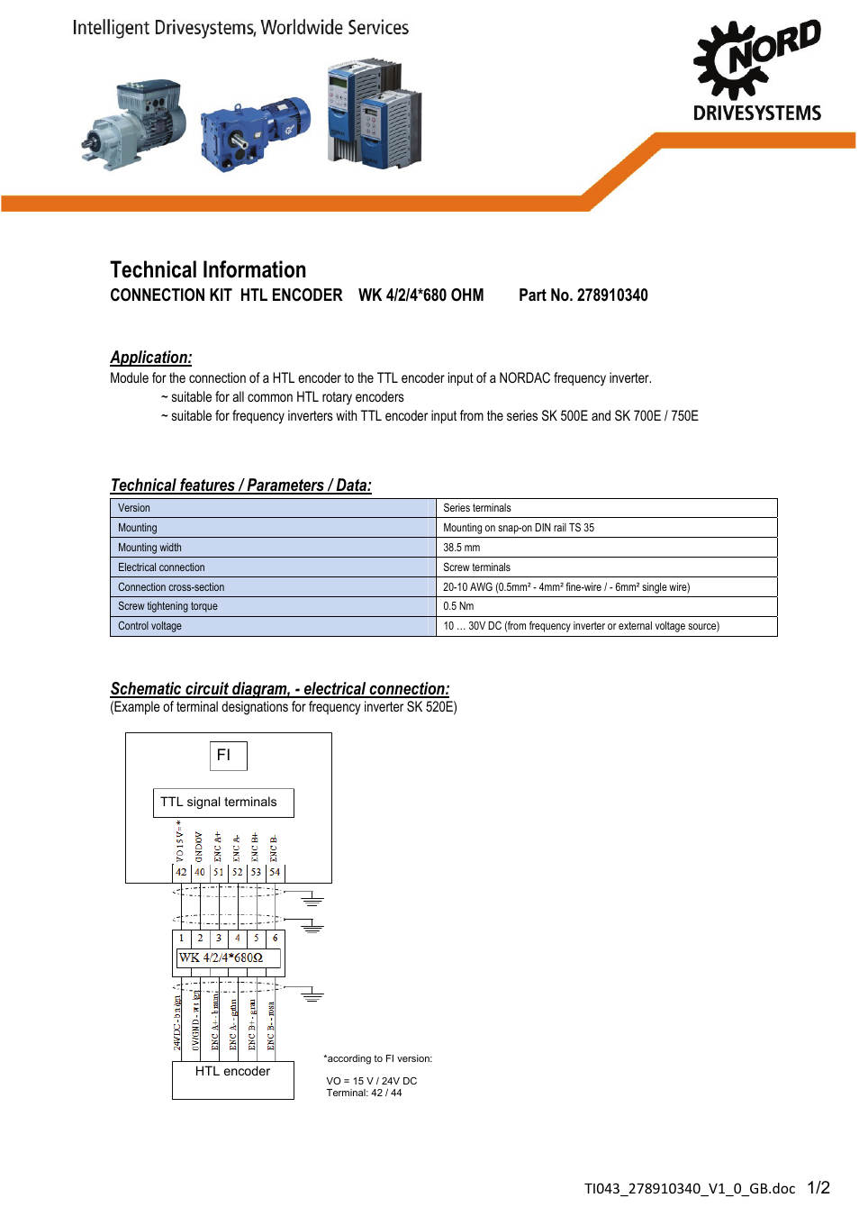 NORD Drivesystems TI043_278910340 User Manual | 2 pages