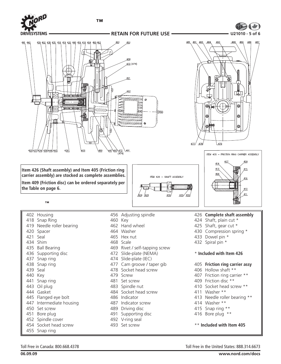 Nordisc, Adjustable speed drives, Parts list | NORD Drivesystems U21010 User Manual | Page 5 / 6