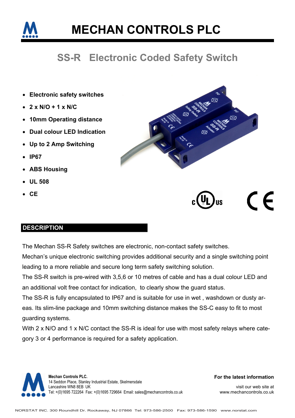 NORSTAT Non-Contact Safety Switches User Manual | 4 pages