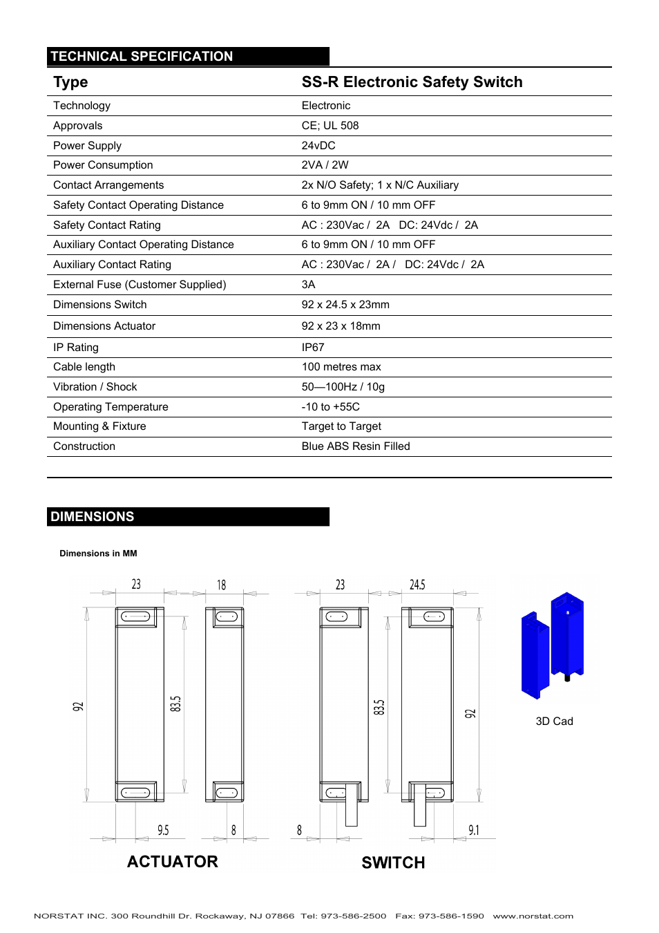 Type ss-r electronic safety switch | NORSTAT Non-Contact Safety Switches User Manual | Page 2 / 4