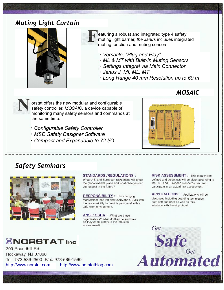 Mosaic muting light curtain, Safety seminars | NORSTAT Norstat User Manual | Page 4 / 4