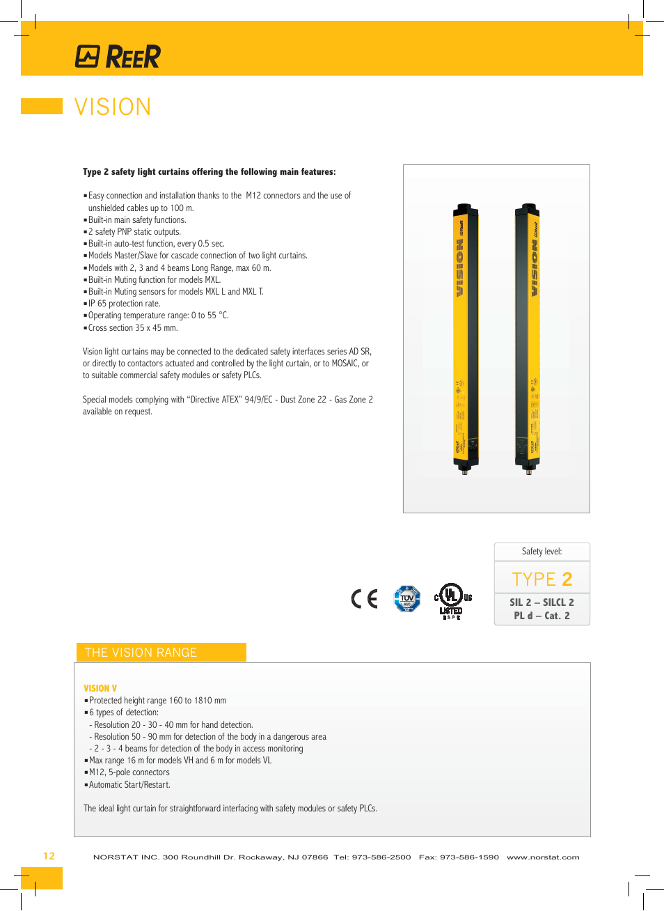 Vision, Type 2 | NORSTAT Safety Light Curtains,Safety Controllers User Manual | Page 14 / 28