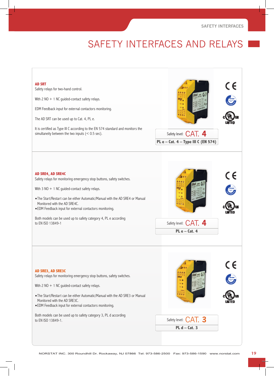 Safety interfaces and relays, Cat. 4, Cat. 3 | NORSTAT Safety Light Curtains,Safety Controllers User Manual | Page 21 / 28