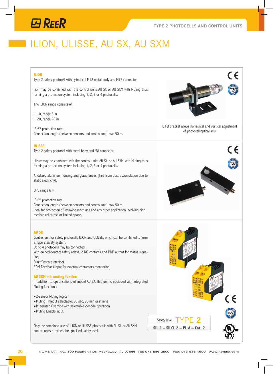 Ilion, ulisse, au sx, au sxm, Type | NORSTAT Safety Light Curtains,Safety Controllers User Manual | Page 22 / 28