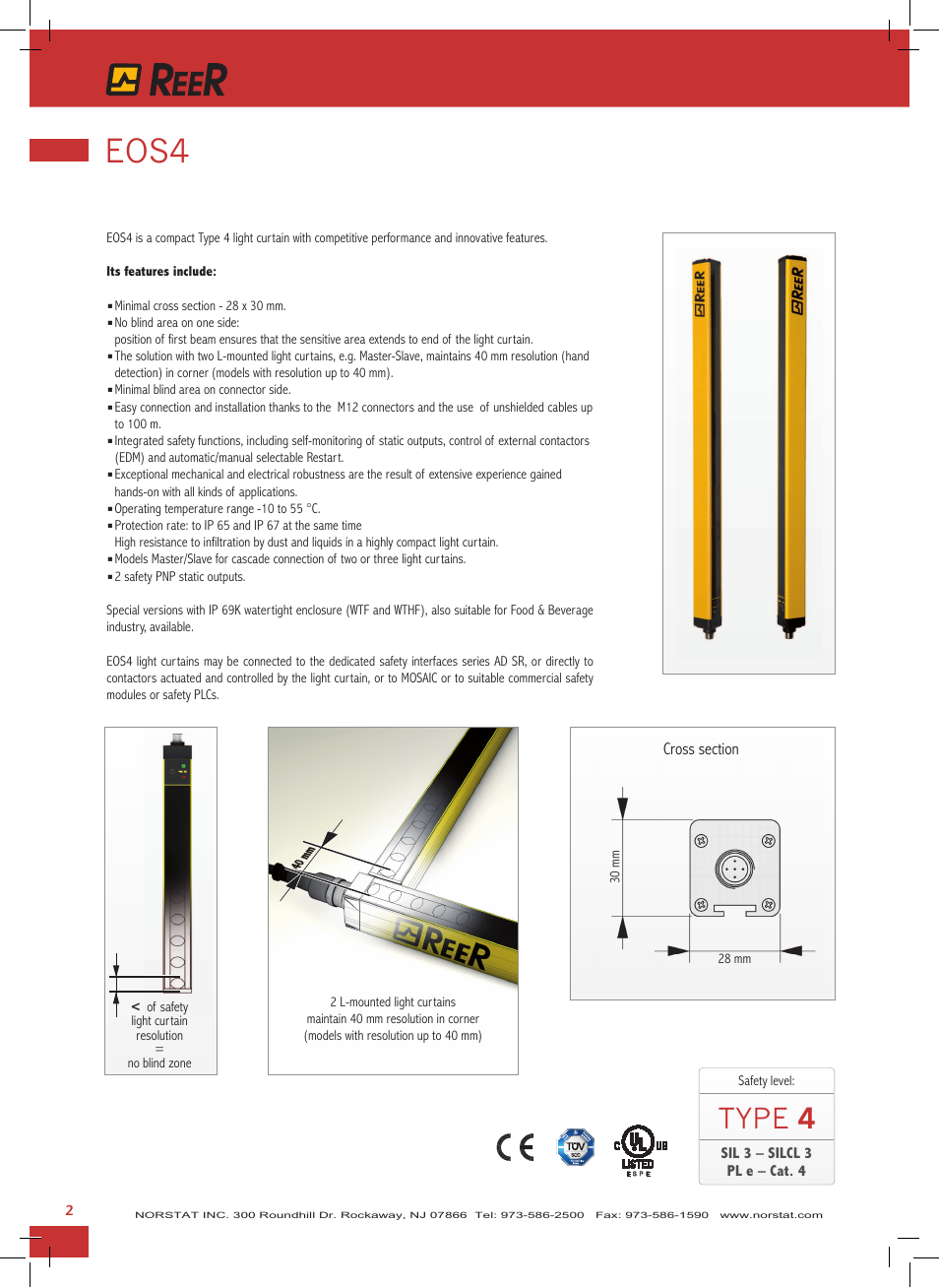 Eos4, Type 4 | NORSTAT Safety Light Curtains,Safety Controllers User Manual | Page 4 / 28