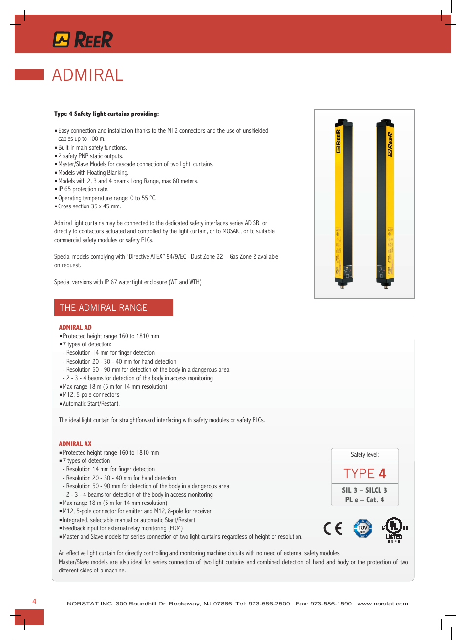 Admiral, Type 4 | NORSTAT Safety Light Curtains,Safety Controllers User Manual | Page 6 / 28