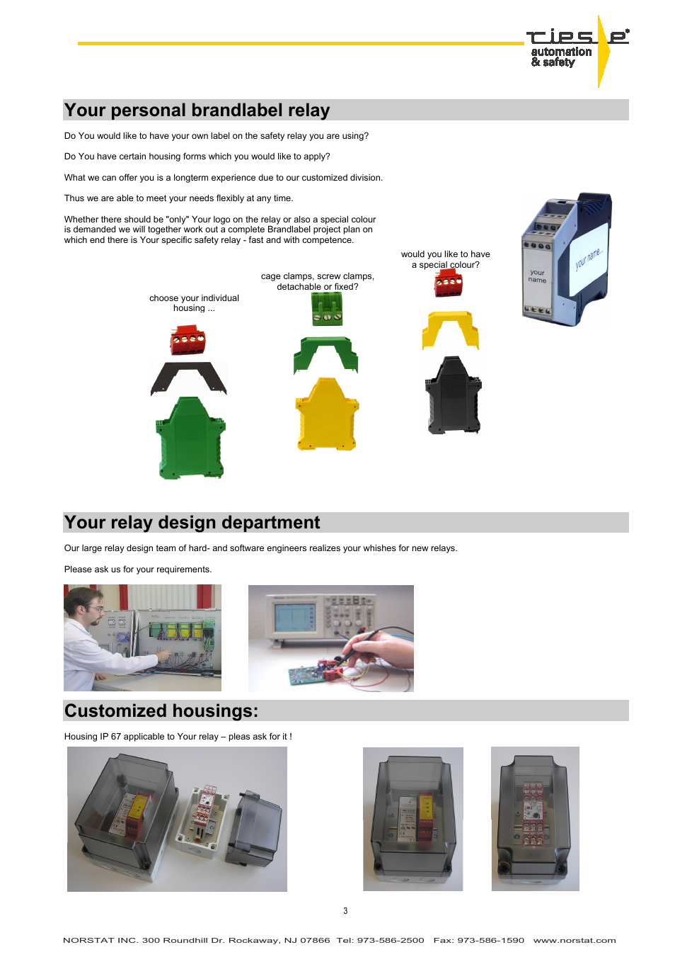 Your personal brandlabel relay, Your relay design department, Customized housings | NORSTAT Safety Relays User Manual | Page 3 / 43