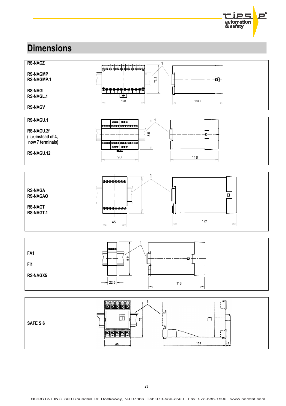 Dimensions | NORSTAT Safety Relays User Manual | Page 38 / 43