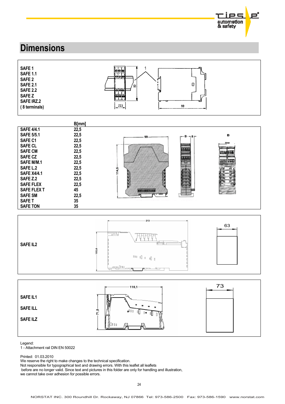 Dimensions | NORSTAT Safety Relays User Manual | Page 39 / 43