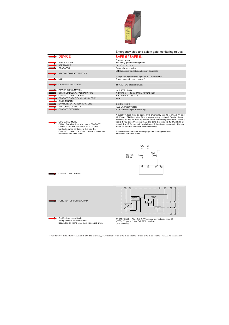 Lays device safe 5 / safe 5.1, Emergency stop and safety gate monitoring re | NORSTAT Safety Relays User Manual | Page 7 / 43