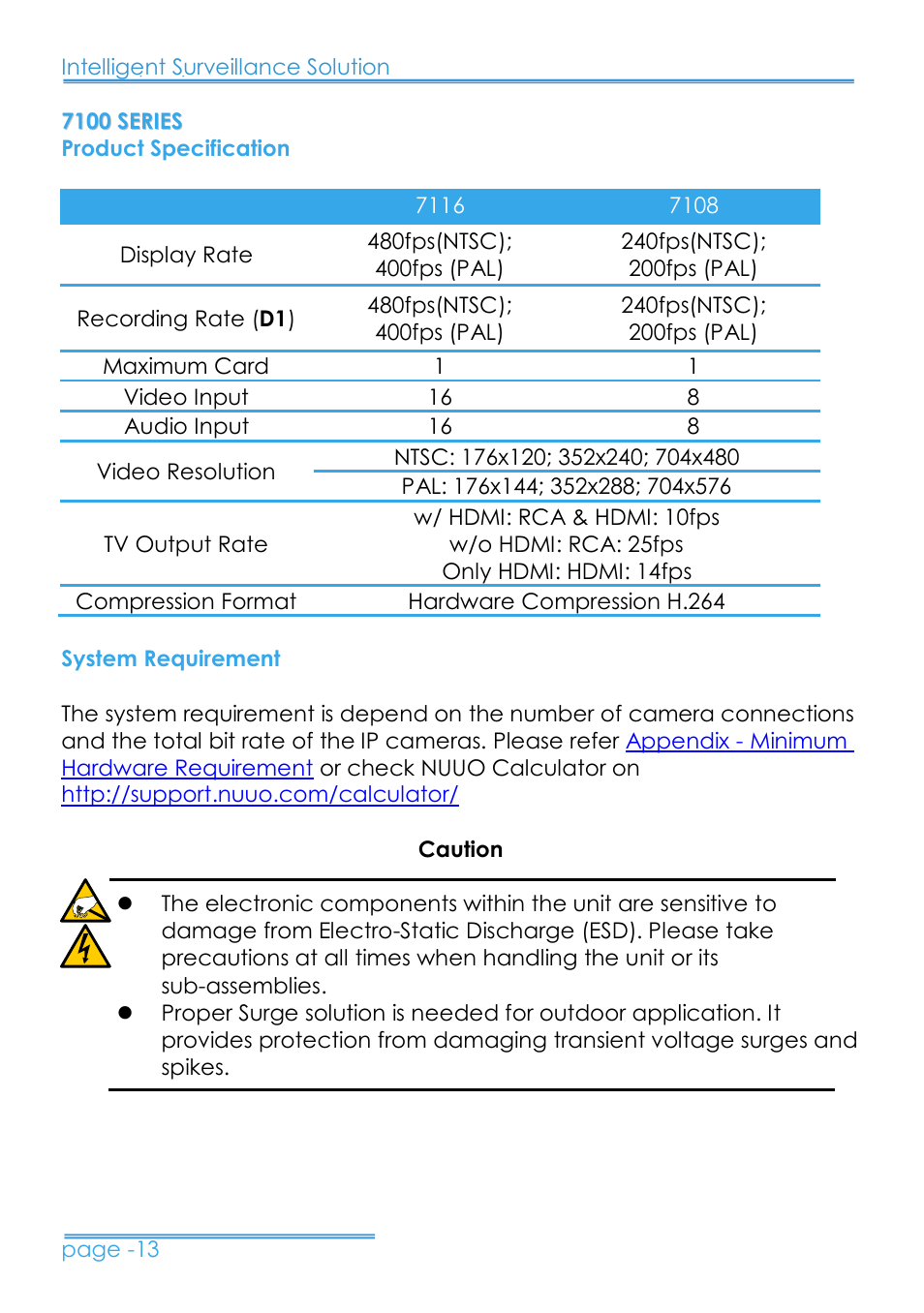 7100 series, Product specification, System requirement | NUUO 8000HD SERIES User Manual | Page 14 / 29