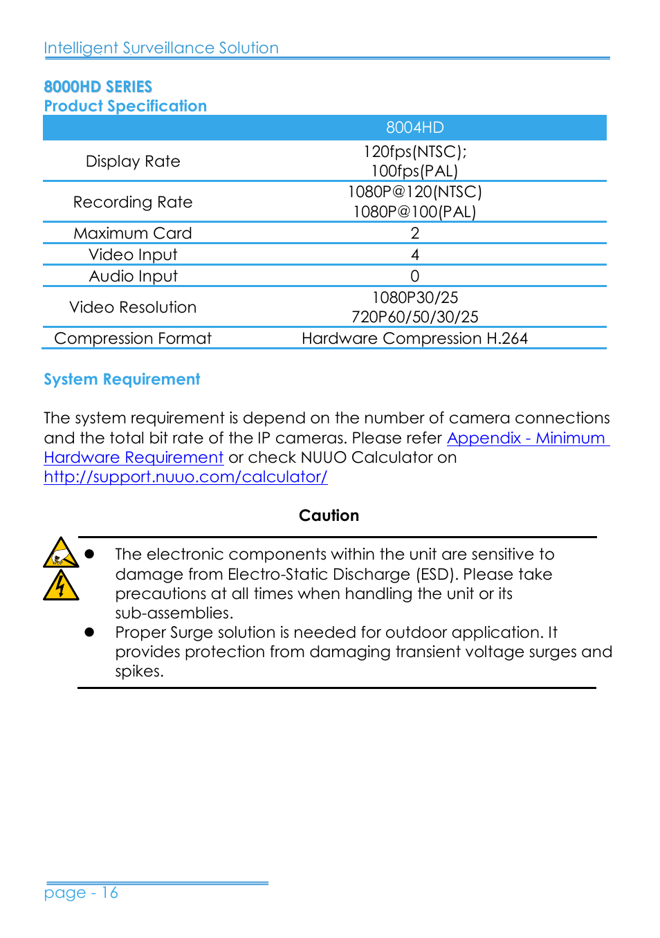 8000hd series, Product specification, System requirement | NUUO 8000HD SERIES User Manual | Page 17 / 29