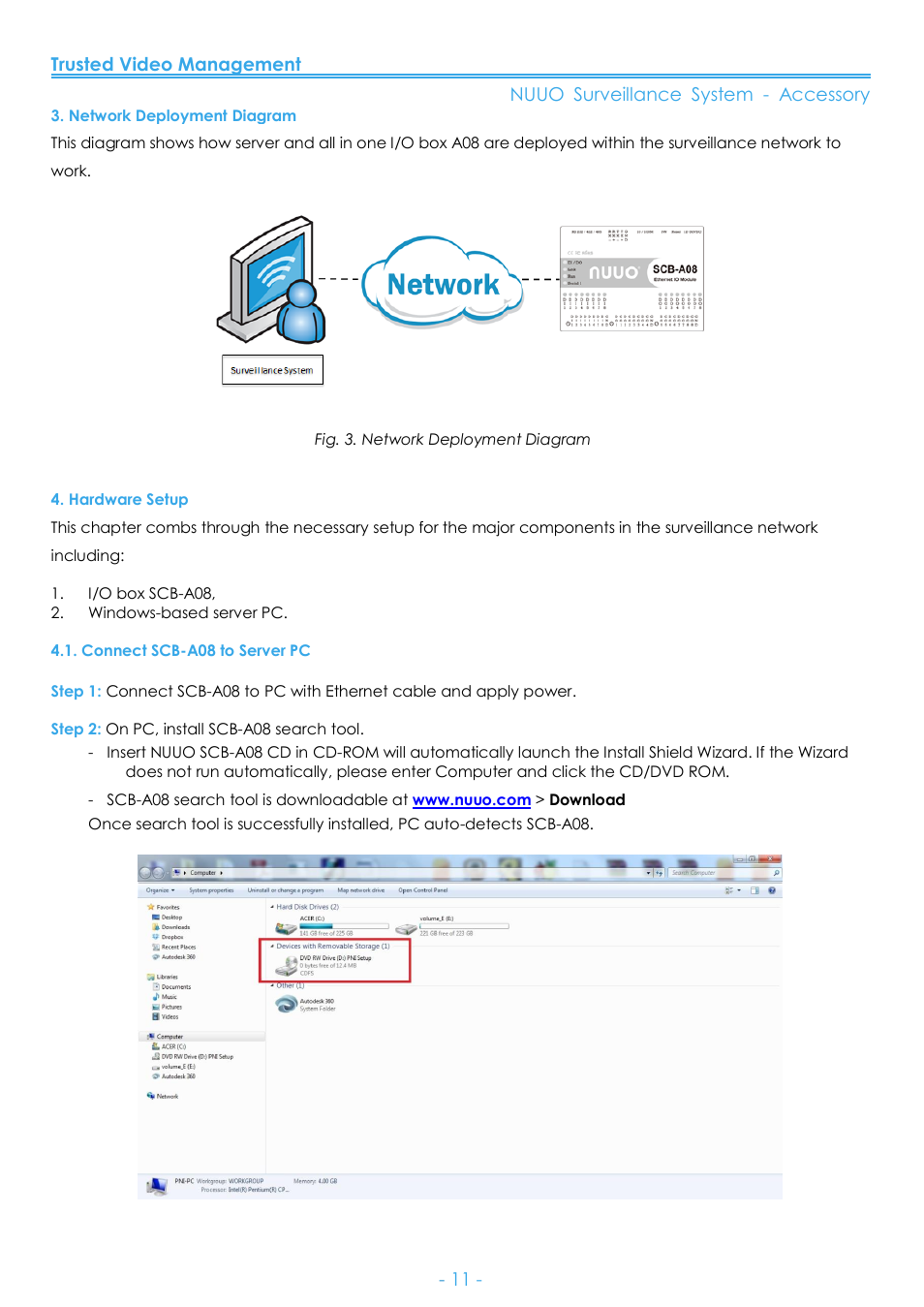 Network deployment diagram 4. hardware setup, Connect scb-a08 to server pc | NUUO SCB-A08 User Manual | Page 12 / 22