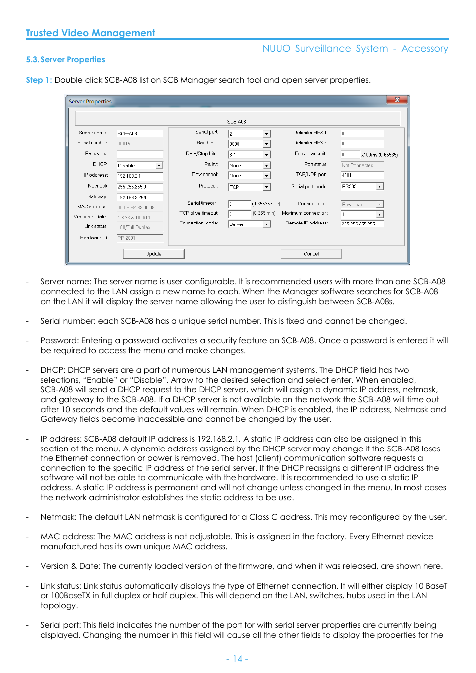 Server properties | NUUO SCB-A08 User Manual | Page 15 / 22