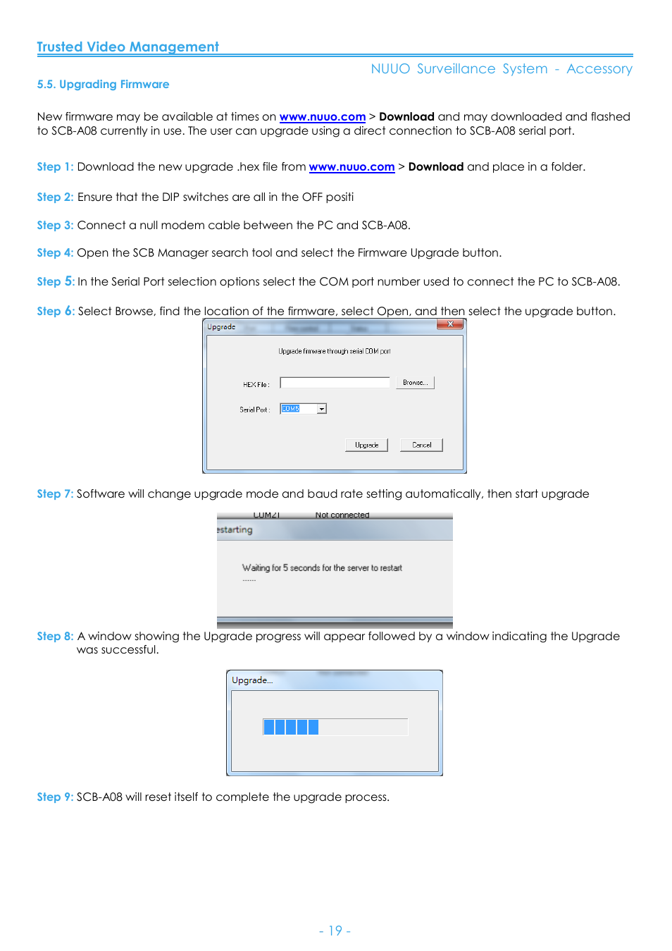 Upgrading firmware | NUUO SCB-A08 User Manual | Page 20 / 22