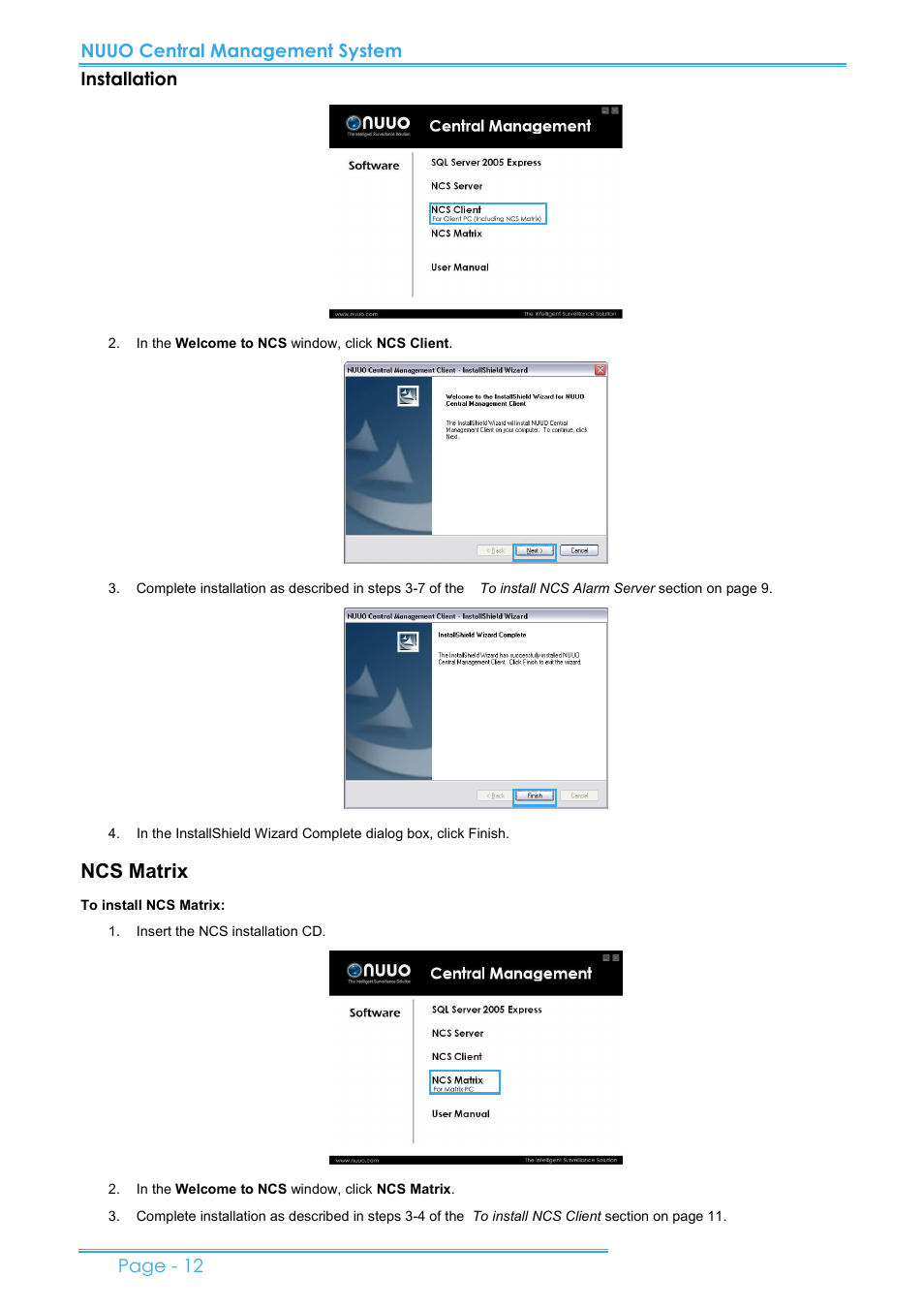 Ncs matrix, Nuuo central management system installation, Page - 12 | NUUO CMS User Manual | Page 12 / 21