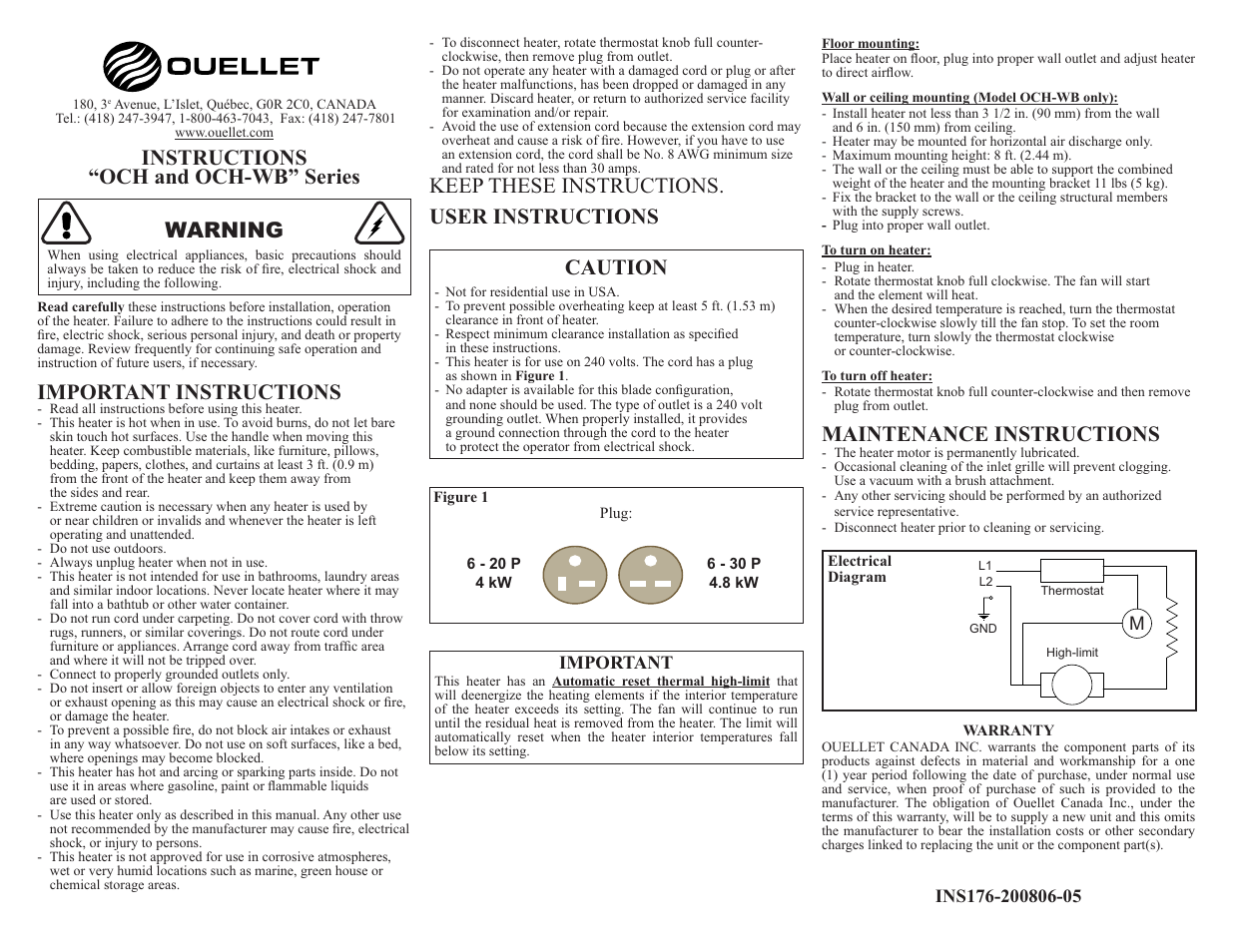 Ouellet OCH User Manual | 1 page