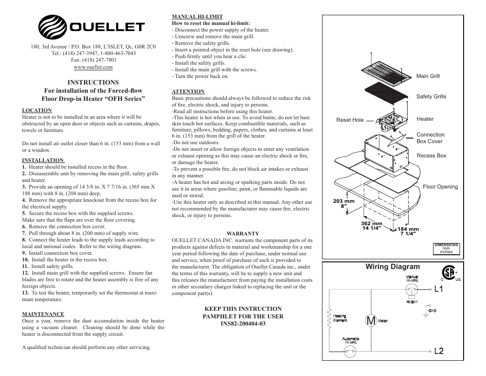 Ouellet OFH User Manual | 1 page