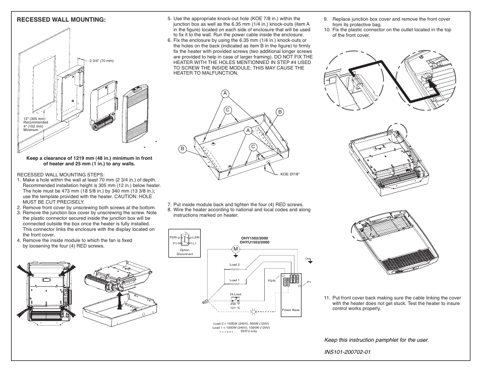 Recessed wall mounting | Ouellet OHY User Manual | Page 2 / 4