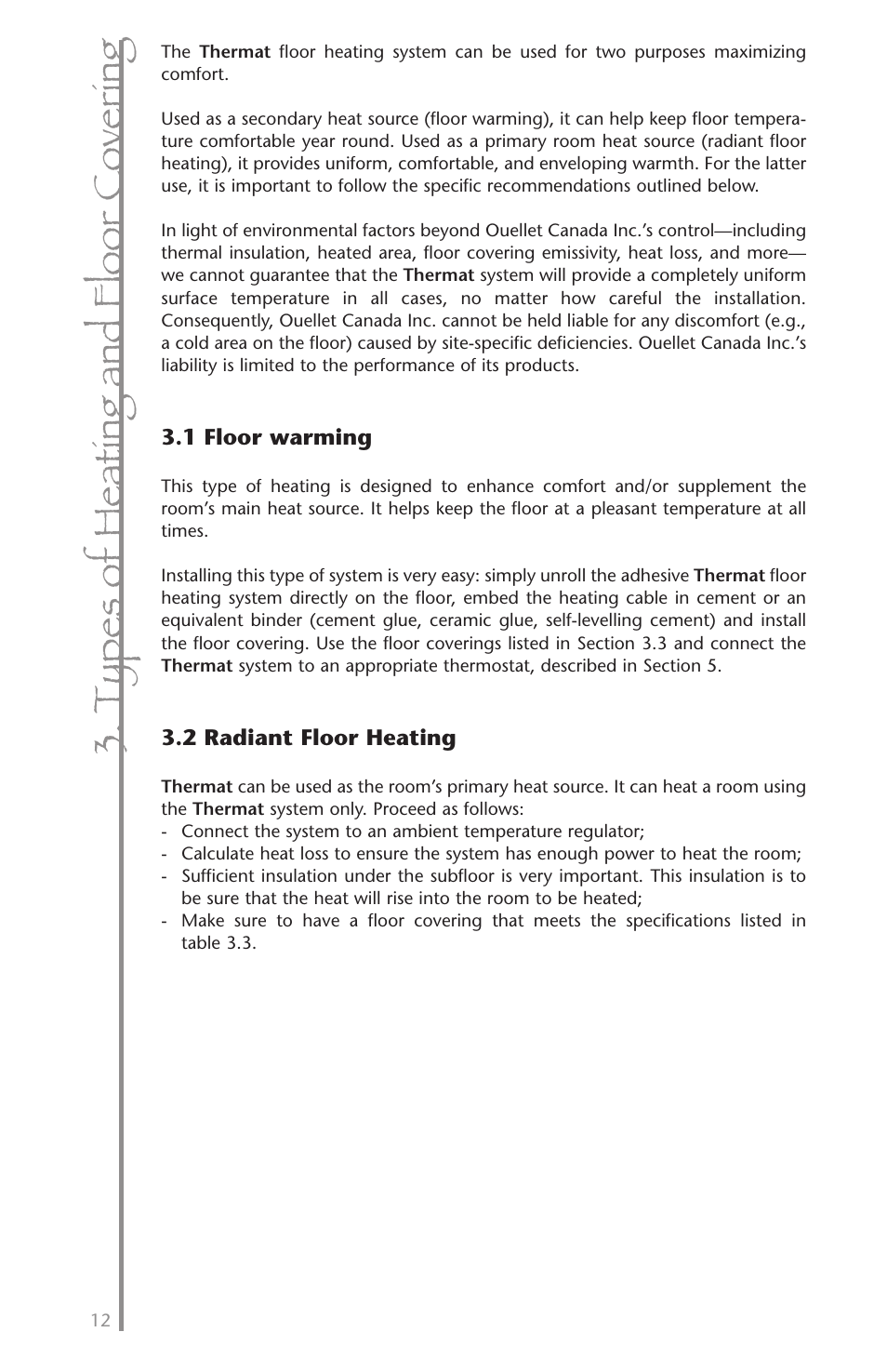 T yp es of h ea tin g an d fl oo rc ov er in g | Ouellet OTM User Manual | Page 11 / 26