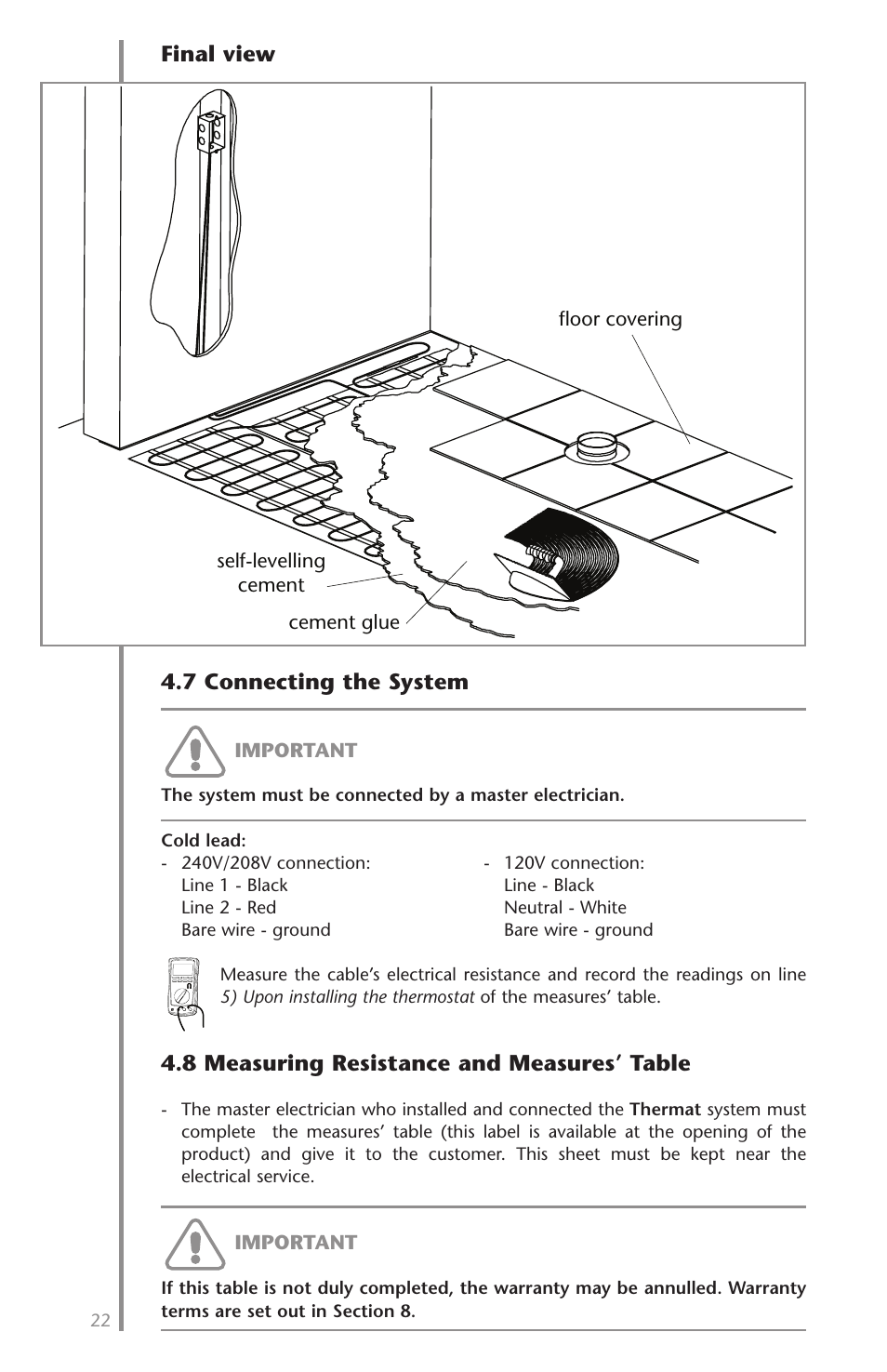 Final view 4.7 connecting the system, 8 measuring resistance and measures’ table | Ouellet OTM User Manual | Page 21 / 26