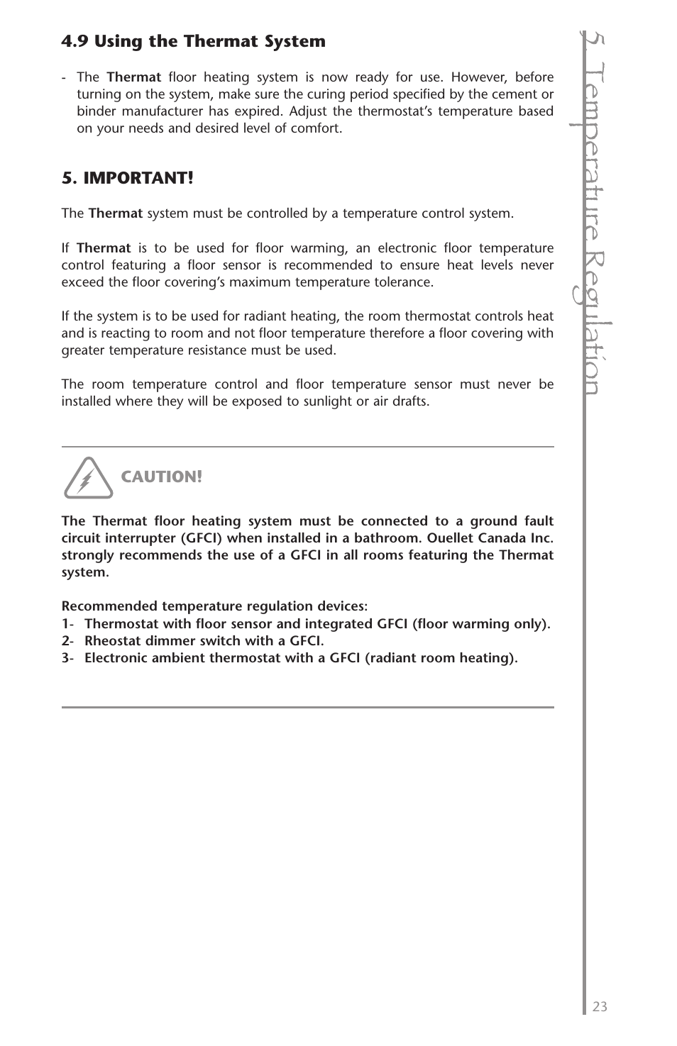 T em pe ra tu re r eg ula tio n | Ouellet OTM User Manual | Page 22 / 26