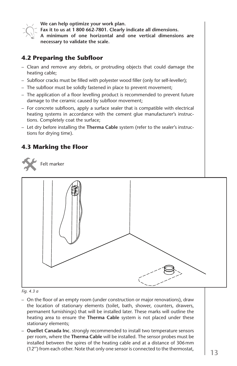 2 preparing the subfloor, 3 marking the floor | Ouellet OTR User Manual | Page 13 / 26