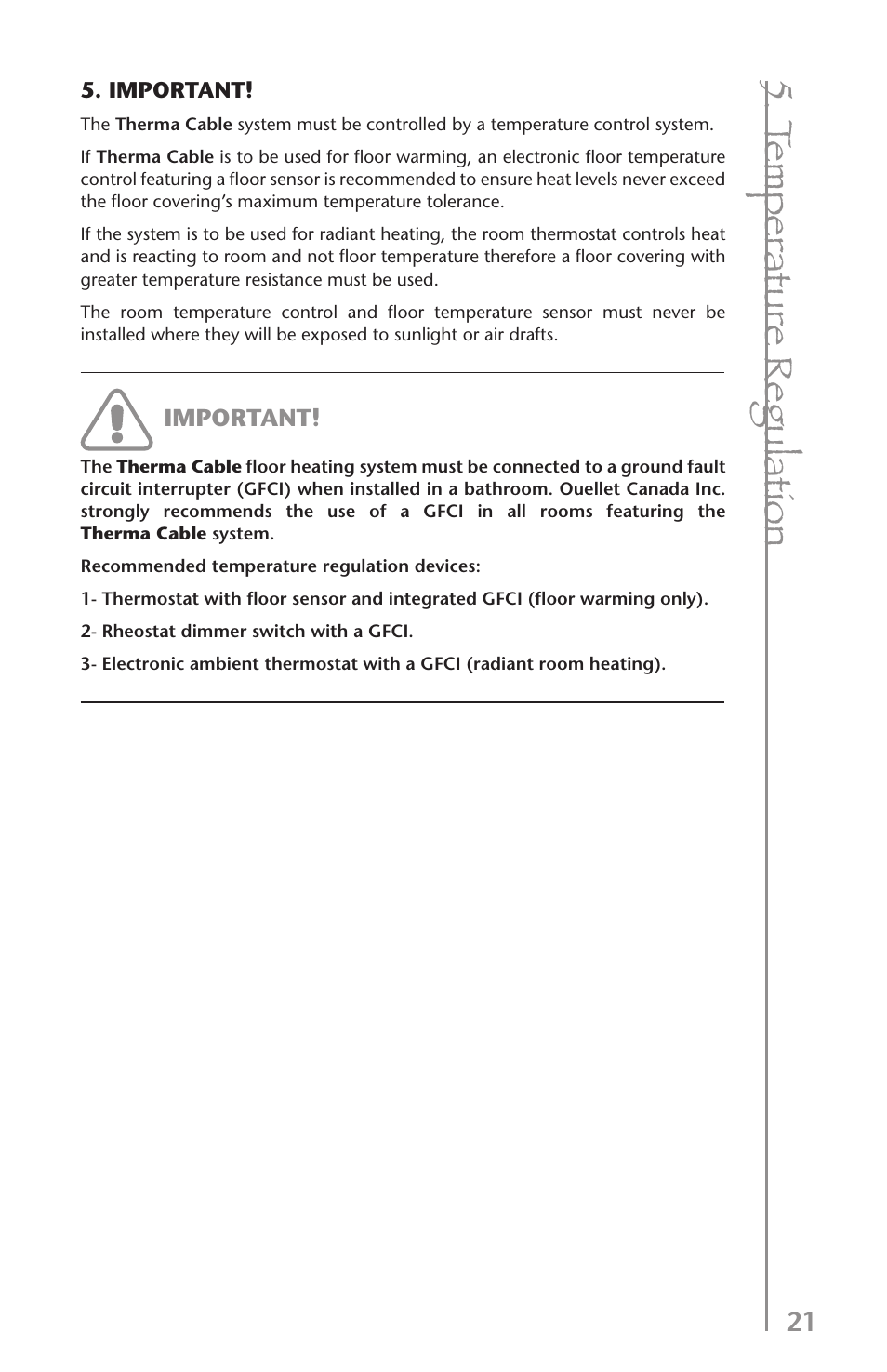 T em pe ra tu re r eg ula tio n | Ouellet OTR User Manual | Page 21 / 26