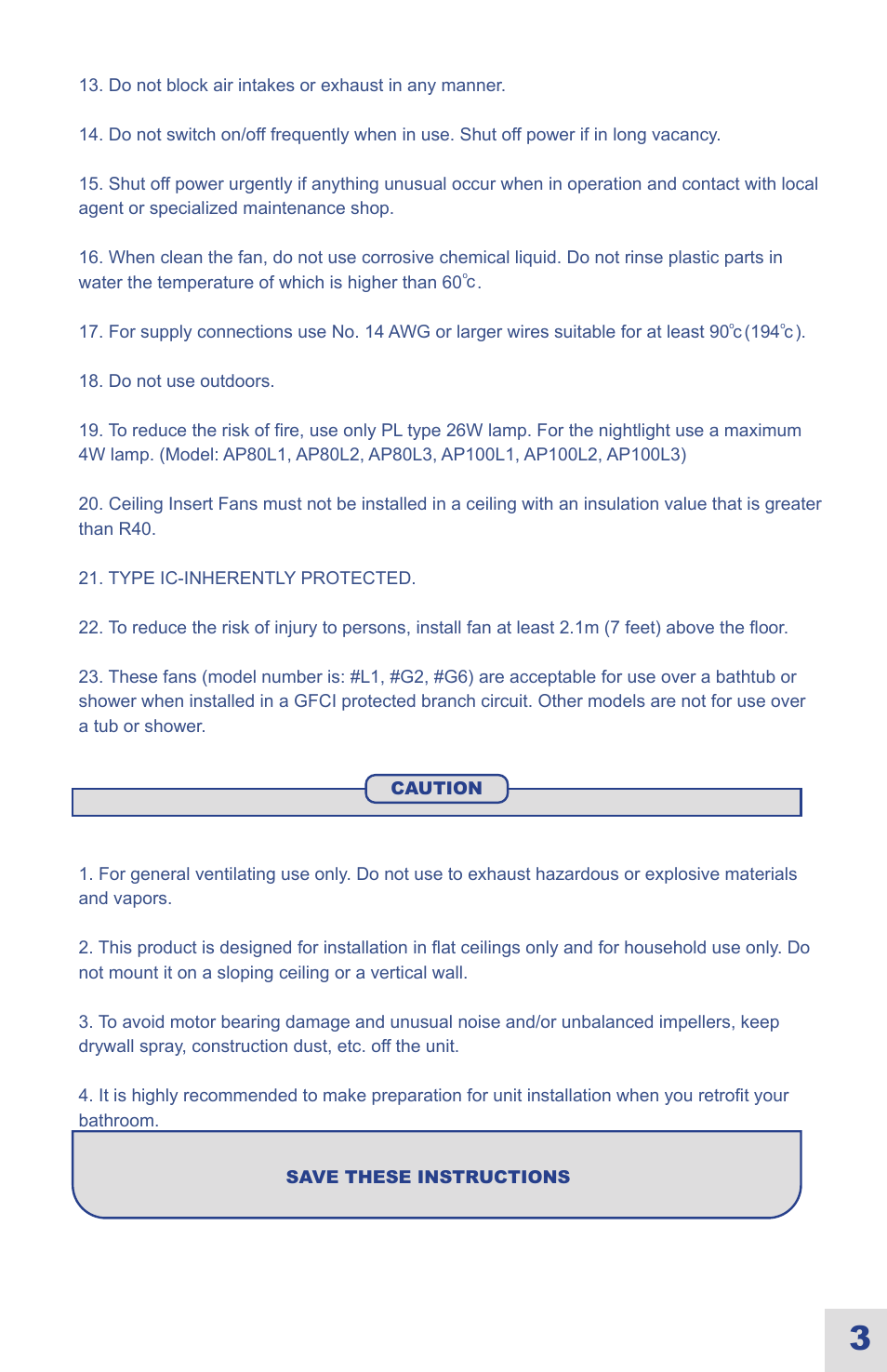 Read and save these instructions | Ouellet OVB-LN User Manual | Page 10 / 22