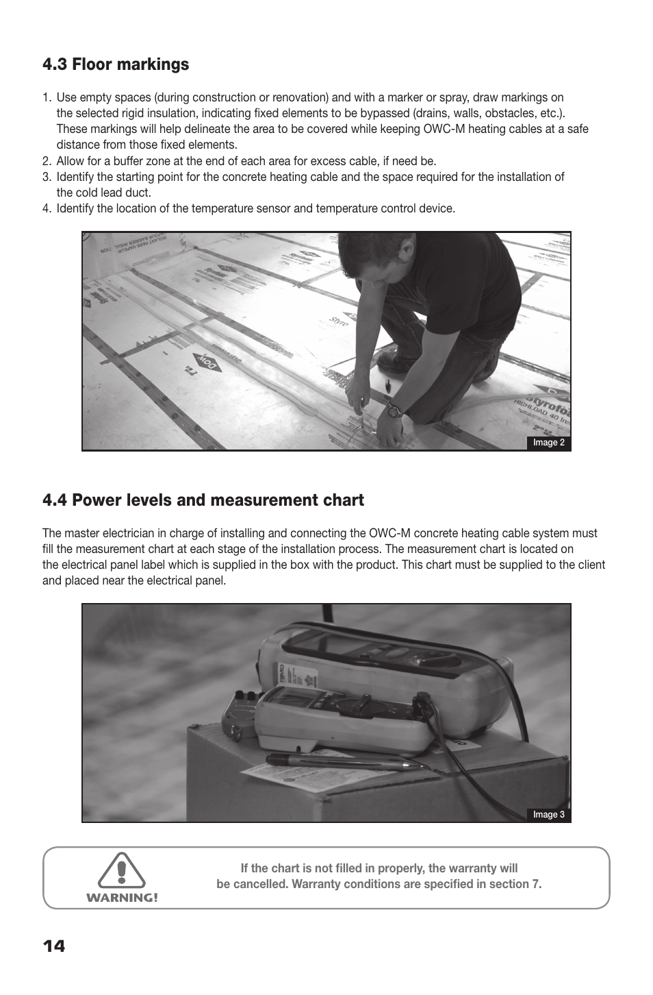 3 floor markings, 4 power levels and measurement chart | Ouellet OWC-M User Manual | Page 14 / 26