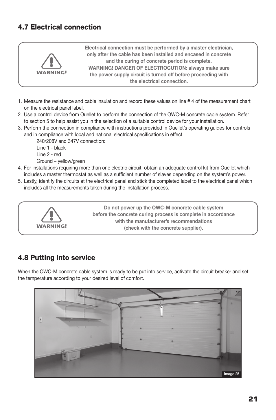 7 electrical connection, 8 putting into service | Ouellet OWC-M User Manual | Page 21 / 26