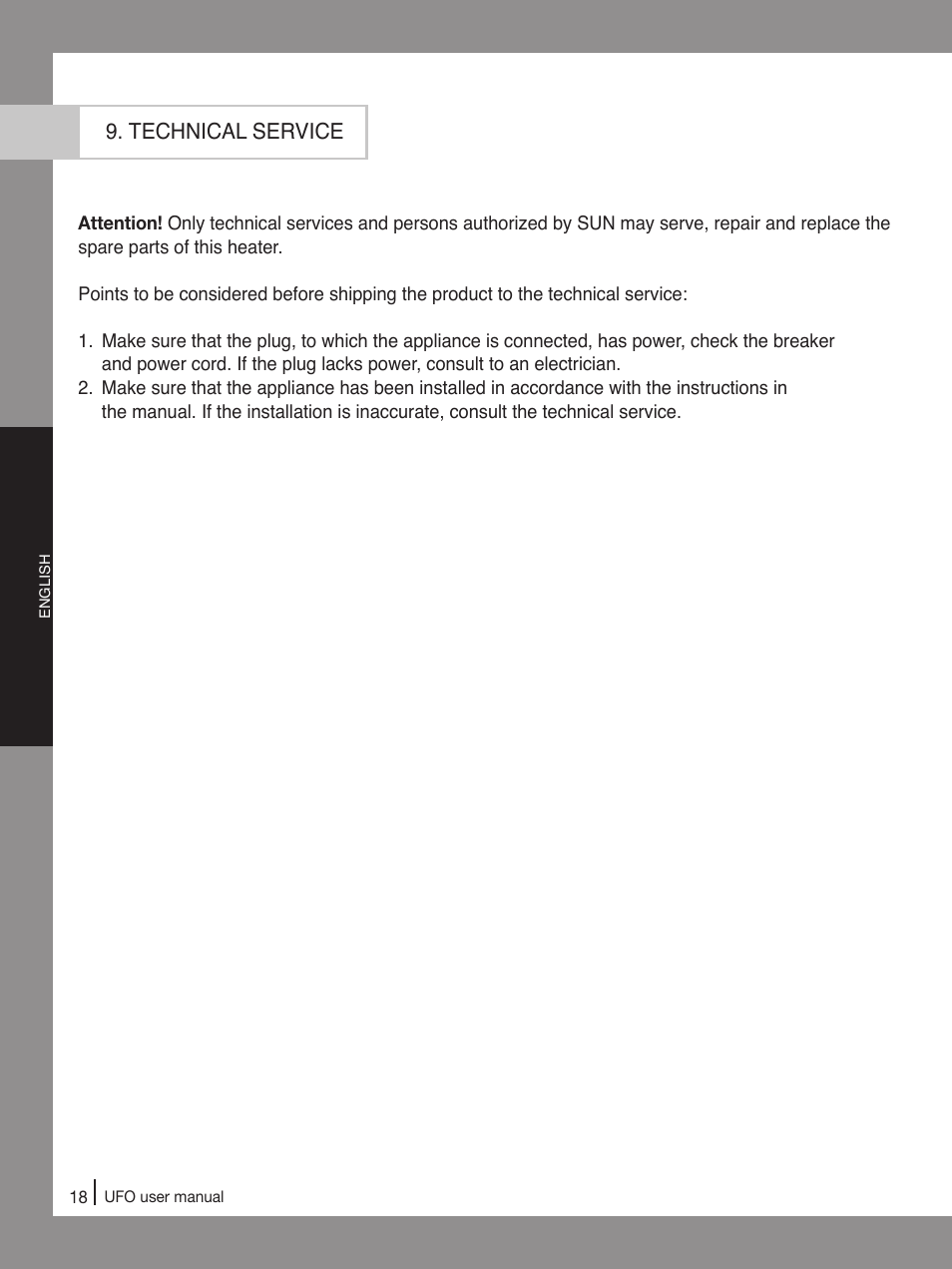 Technical service | Ouellet UFO-E User Manual | Page 20 / 24