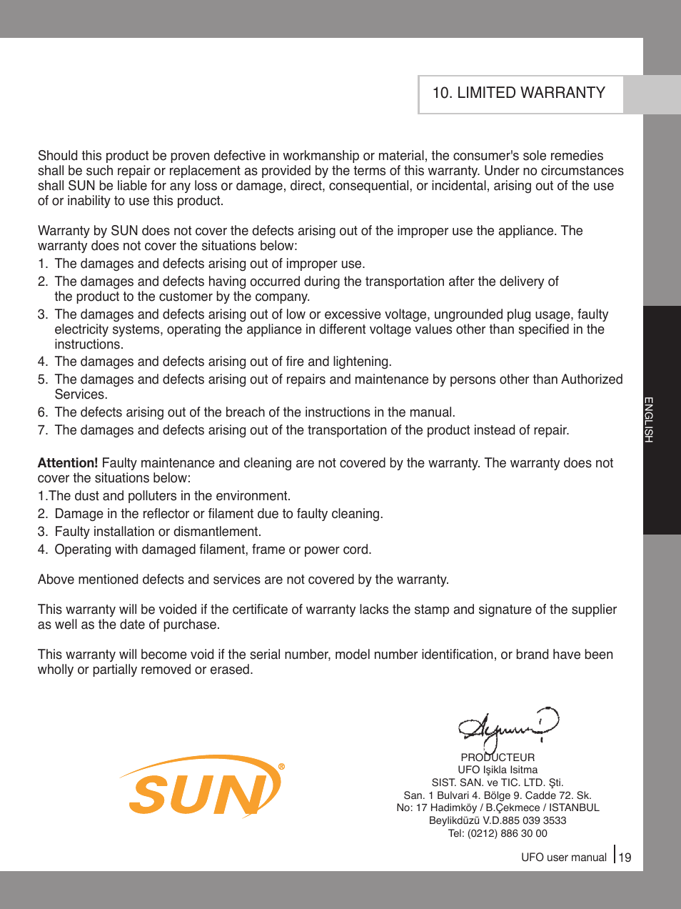 Limited warranty | Ouellet UFO-E User Manual | Page 21 / 24