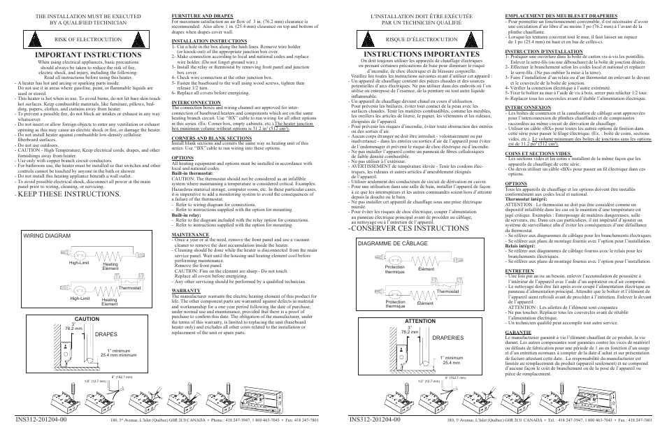 Important instructions, Keep these instructions, Instructions importantes | Conserver ces instructions | Ouellet RBH User Manual | Page 2 / 2