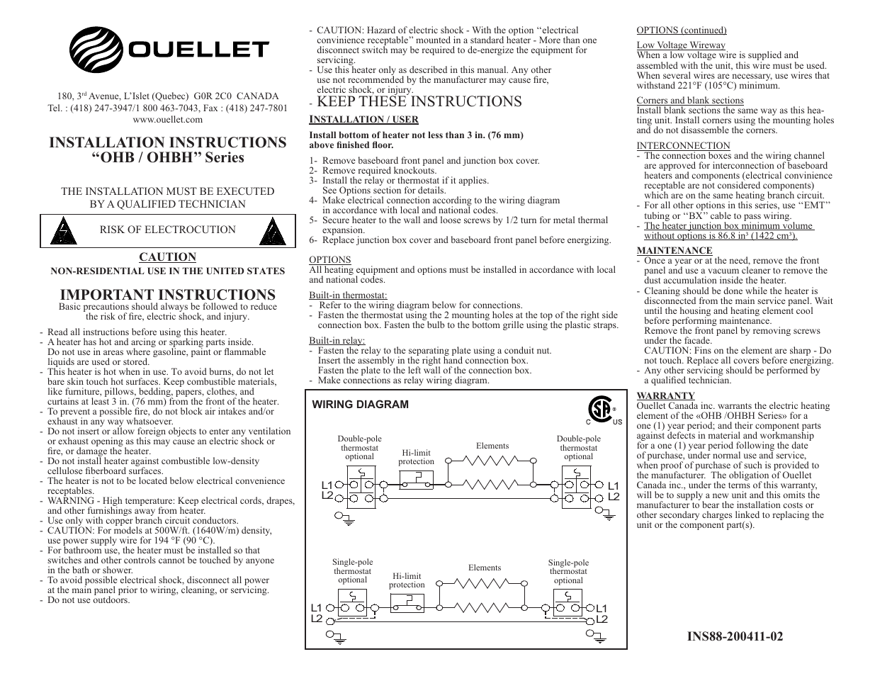 Ouellet OHB User Manual | 1 page