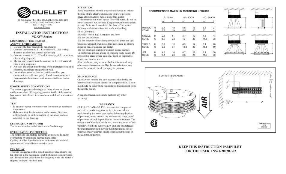 Ouellet OAV User Manual | 1 page