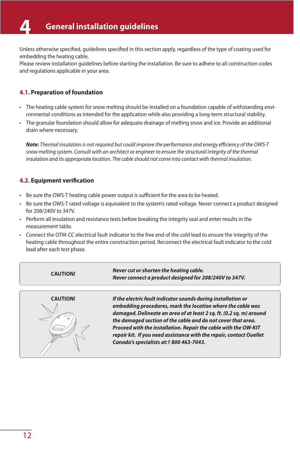 12 general installation guidelines | Ouellet OWS User Manual | Page 12 / 26