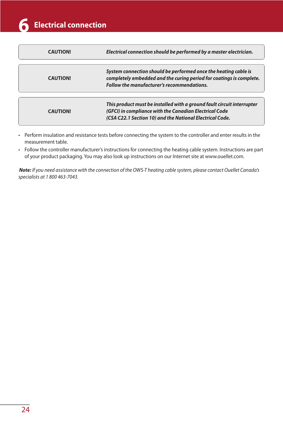 24 electrical connection | Ouellet OWS User Manual | Page 24 / 26