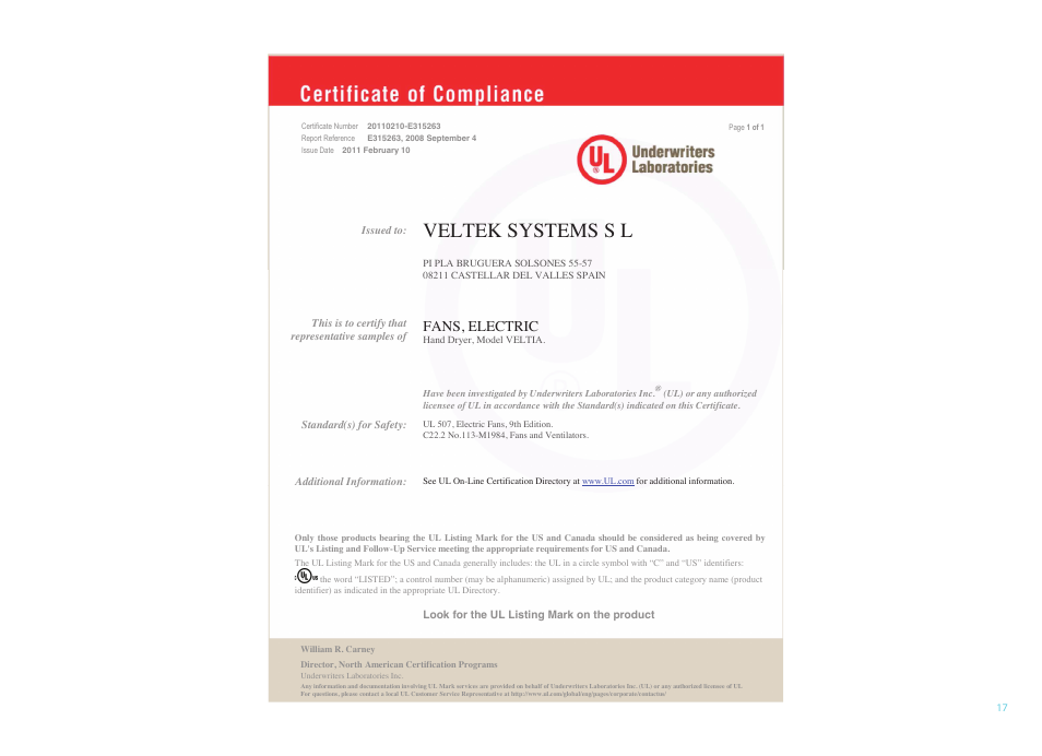 Veltek systems s l, Fans, electric | Ouellet XAP User Manual | Page 17 / 20