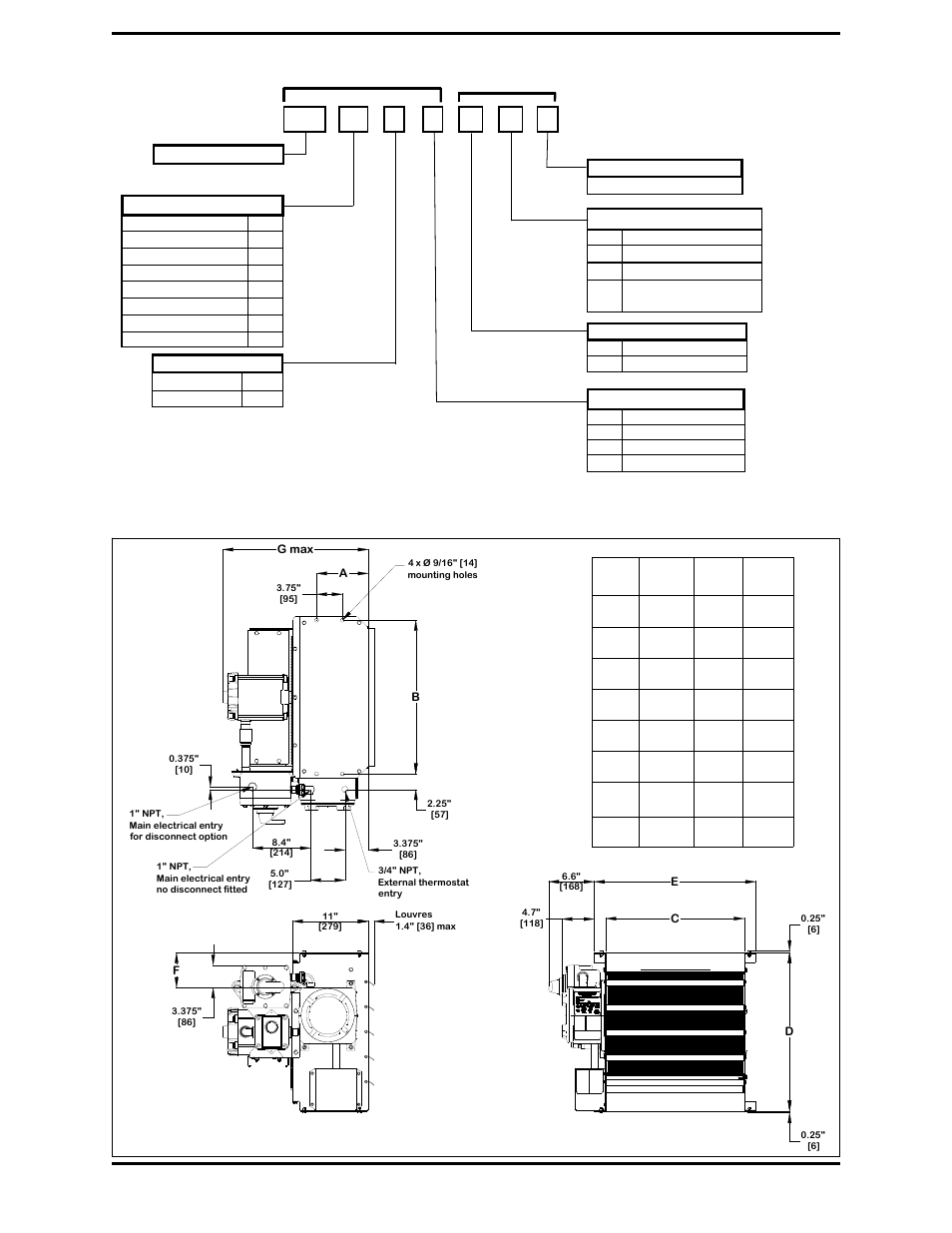 Ohx physical dimensions ohx model coding, Model code sequence factory assigned | Ouellet OHX User Manual | Page 2 / 16