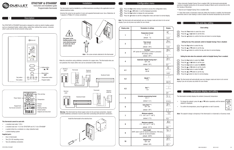 Ouellet OTH2750P User Manual | 2 pages