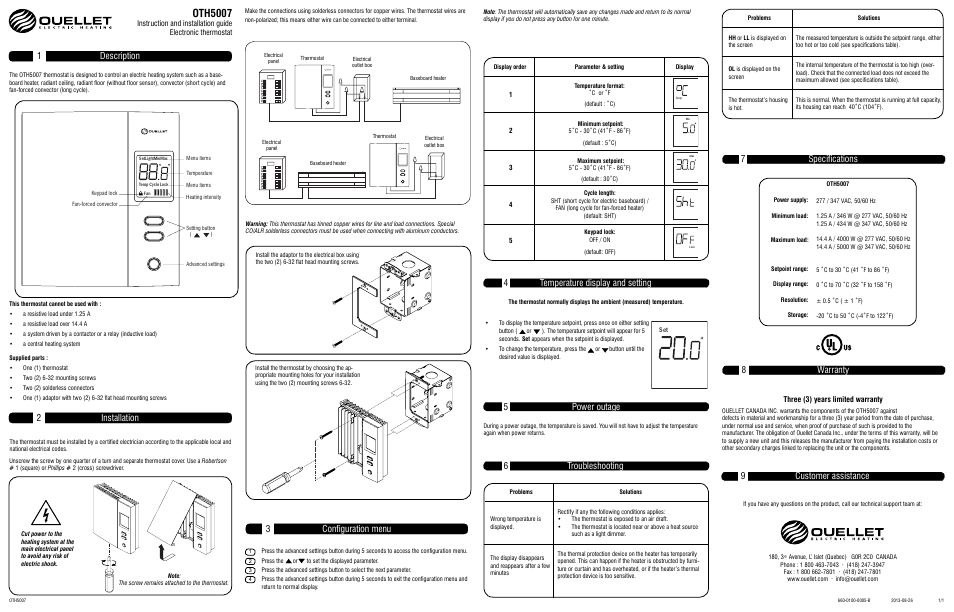 Ouellet OTH5007 User Manual | 1 page
