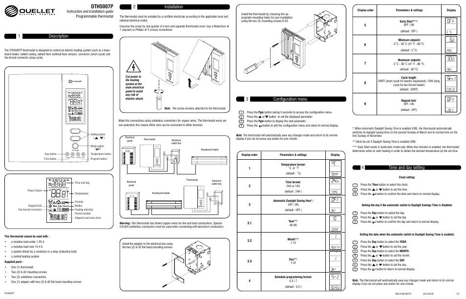 Ouellet OTH5007P User Manual | 2 pages