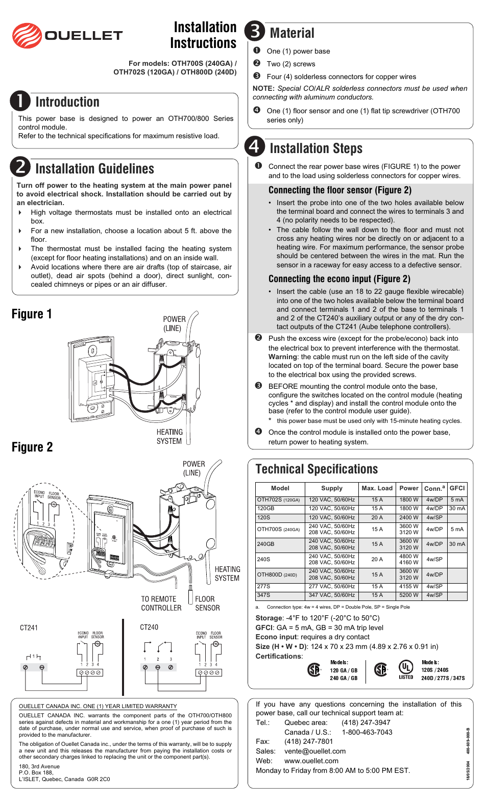 Ouellet OTH800D User Manual | 2 pages