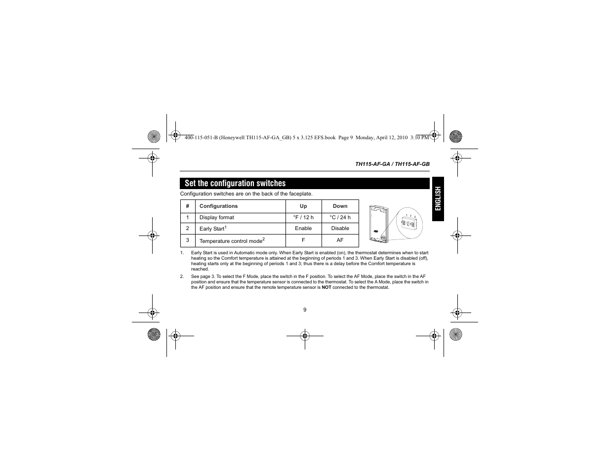 Set the configuration switches | Ouellet TH115 User Manual | Page 11 / 27