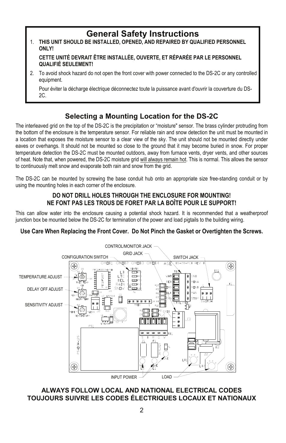 Power & activation indicator, Moisture grid maintenance & replacement, Preseason snow detection testing | Selecting a mounting location for the ds-2c | Ouellet DS-2C User Manual | Page 2 / 8