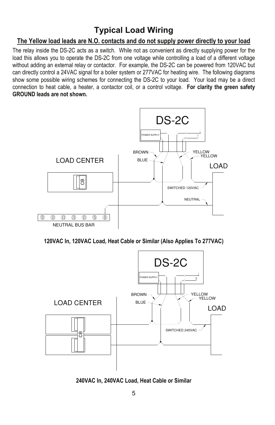 Ds−2c, Recommended switch settings by function, Fine adjustment for efficient operation | Manual override switch operation, Typical load wiring | Ouellet DS-2C User Manual | Page 5 / 8