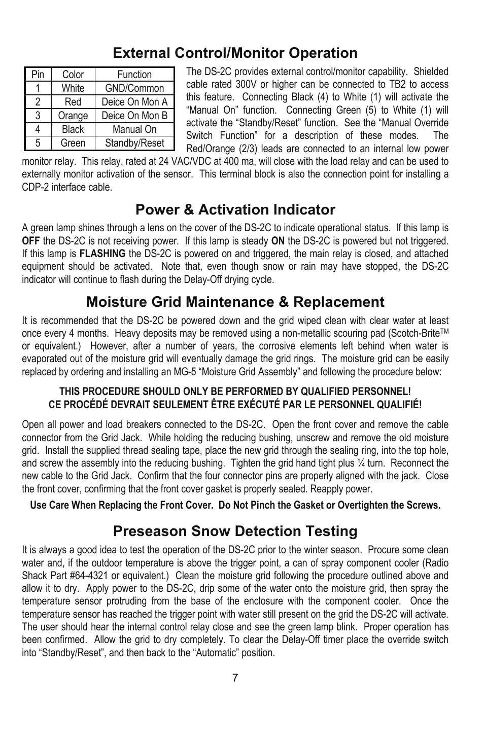 Power & activation indicator, Moisture grid maintenance & replacement, Preseason snow detection testing | Selecting a mounting location for the ds-2c | Ouellet DS-2C User Manual | Page 7 / 8