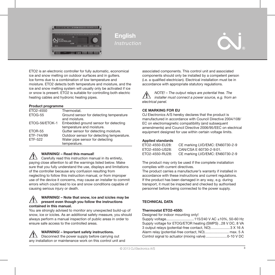 English, Instruction | Ouellet ETO2 User Manual | Page 2 / 20